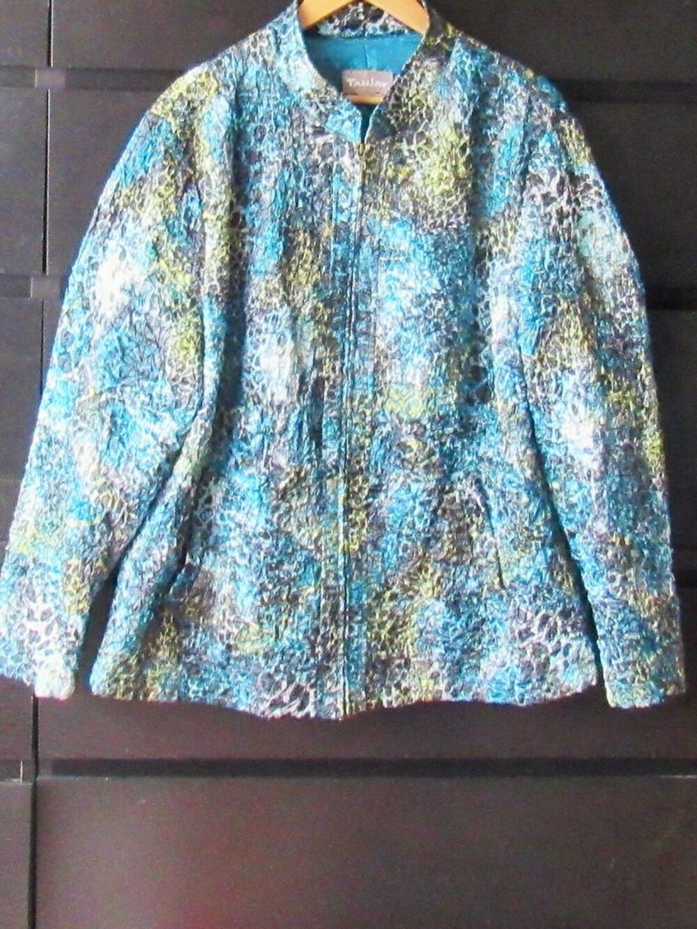 Tan Jay Size 20W Blazer, Full Front Zip, Blue, Black, Yellow 'Quilted'      T227